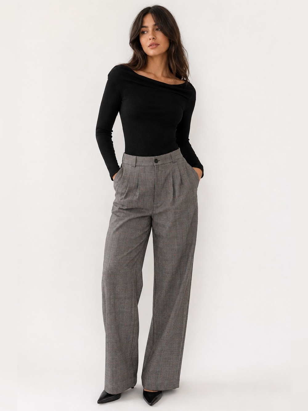 Vintage Giorgio Sant’Angelo 100% Wool Plaid Wide Leg Trousers